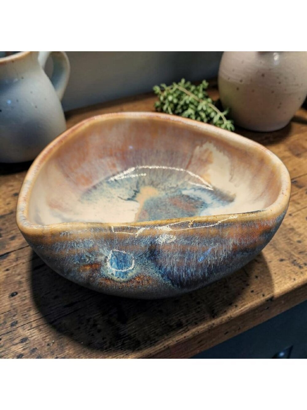 Vintage Handcrafted Art Pottery Bowl By Buck Run Studio Multicolor Glaze Unique